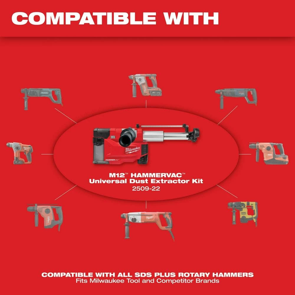 Milwaukee M12 HAMMERVAC Universal Dust Extractor Kit 2509-22 5 Milwaukee M12 HAMMERVAC Universal Dust Extractor Kit 2509-22 - Image 3