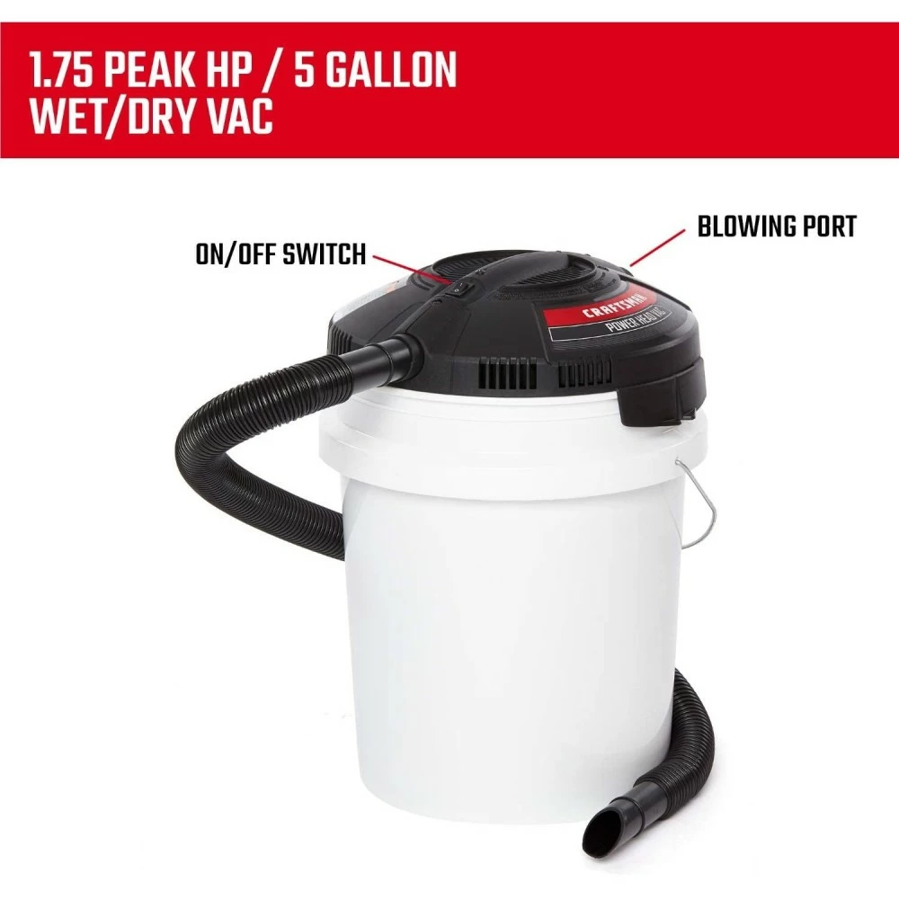 Craftsman Powerhead Bucket Wet/Dry Vacuum 5 Gallon 120V 1.75HP 6 Craftsman Powerhead Bucket Wet/Dry Vacuum 5 Gallon 120V 1.75HP - Image 4