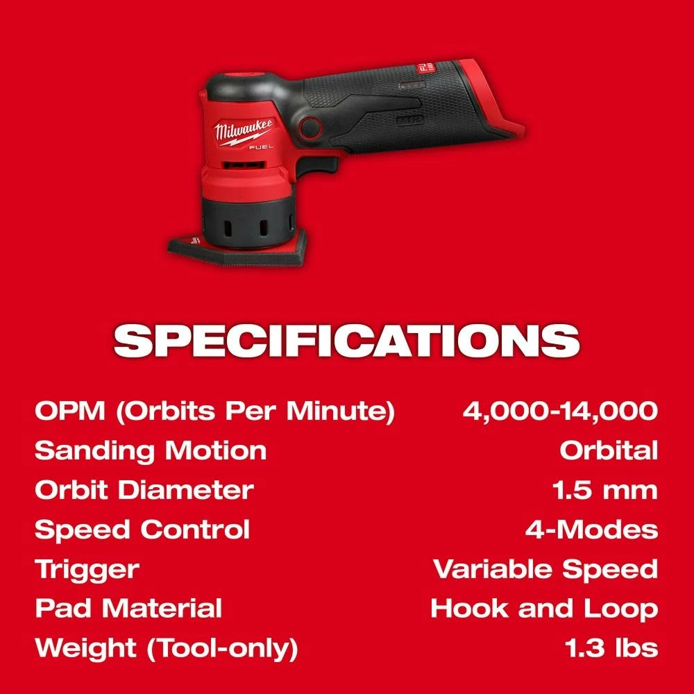 Milwaukee M12 FUEL Orbital Detail Sander Bare Tool 11 Milwaukee M12 FUEL Orbital Detail Sander Bare Tool - Image 9