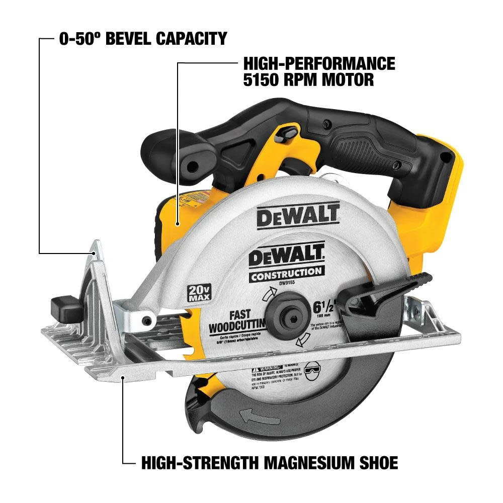 DEWALT 20V Max 6 1/2" Circular Saw With Brake & Magnesium Shoe Bare Tool 4 DEWALT 20V Max 6 1/2" Circular Saw With Brake & Magnesium Shoe Bare Tool - Image 2