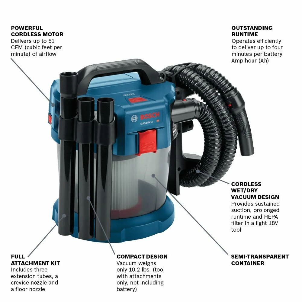 Bosch 18 V 2.6-Gallon Wet/Dry Vacuum Cleaner With HEPA Filter (Bare Tool) 9 Bosch 18 V 2.6-Gallon Wet/Dry Vacuum Cleaner With HEPA Filter (Bare Tool) - Image 7
