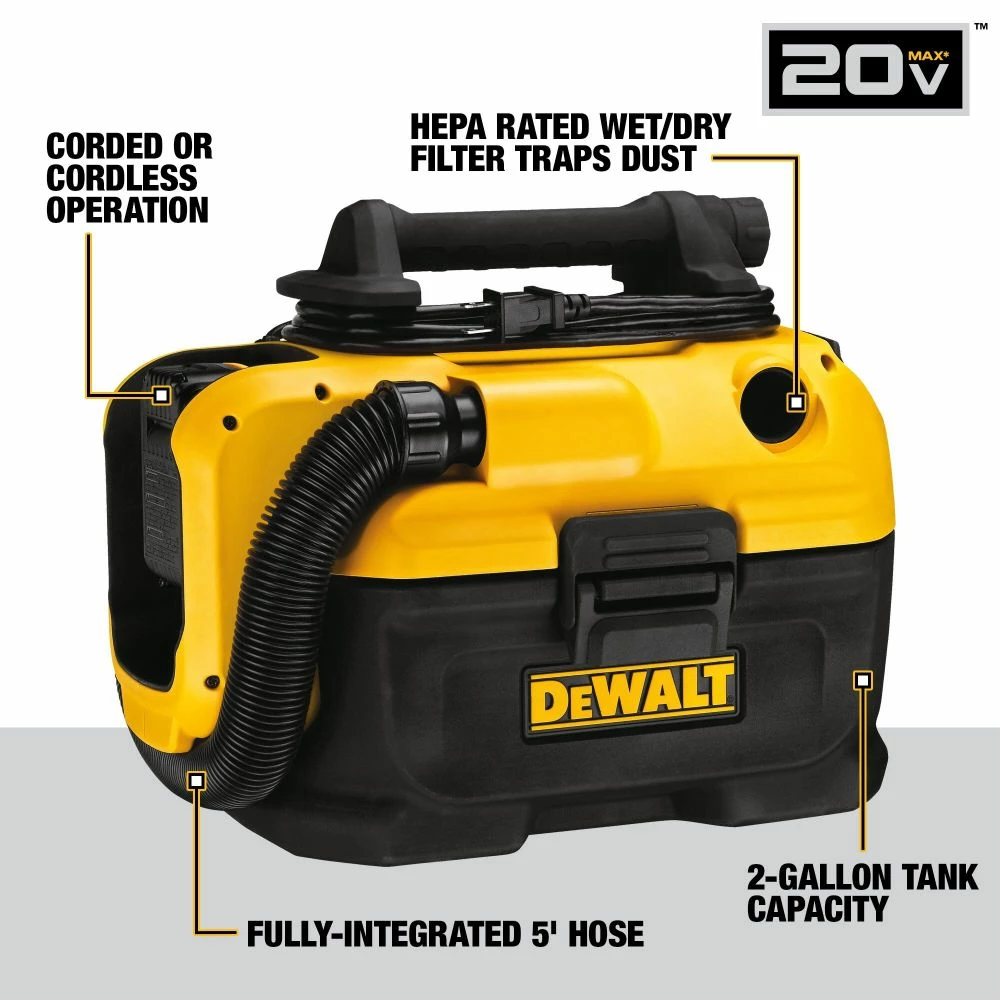 DEWALT 20V MAX 2 Gallon Vacuum Wet/Dry Bare Tool 4 DEWALT 20V MAX 2 Gallon Vacuum Wet/Dry Bare Tool - Image 2